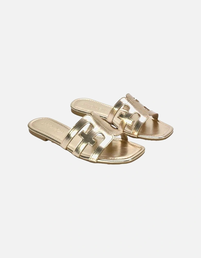 Womens/Ladies Ellie Metallic Cut Out Strap Square Flat Sandals