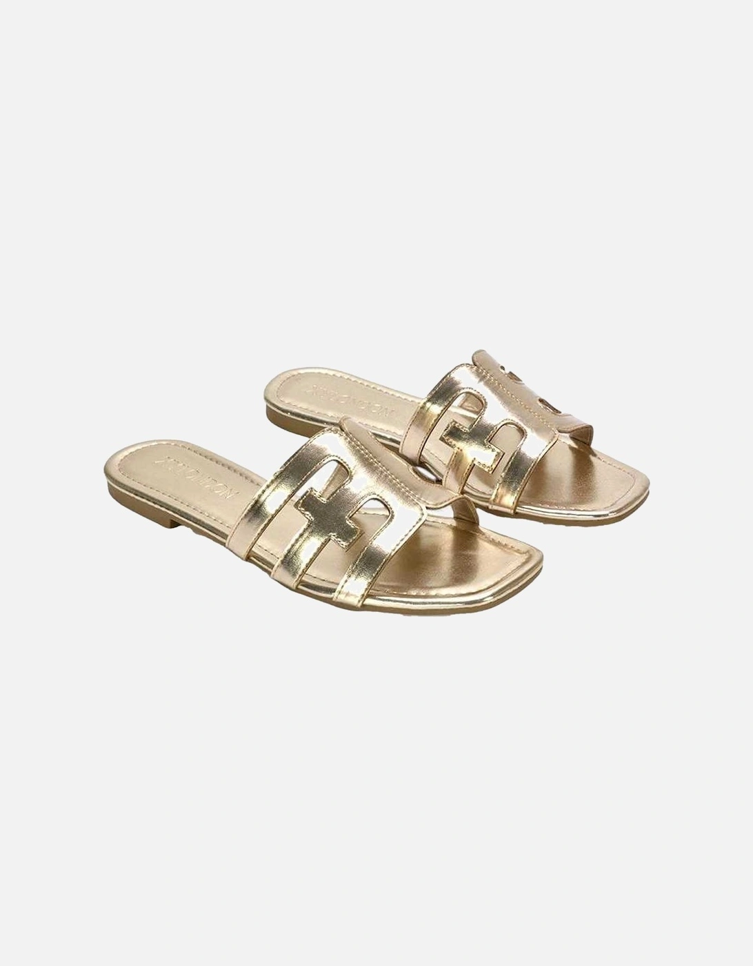 Womens/Ladies Ellie Metallic Cut Out Strap Square Flat Sandals