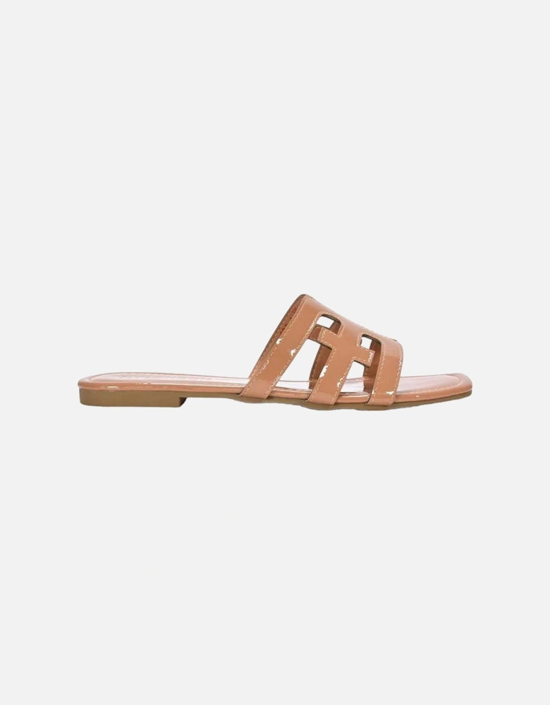 Womens/Ladies Ellie Metallic Cut Out Strap Square Flat Sandals