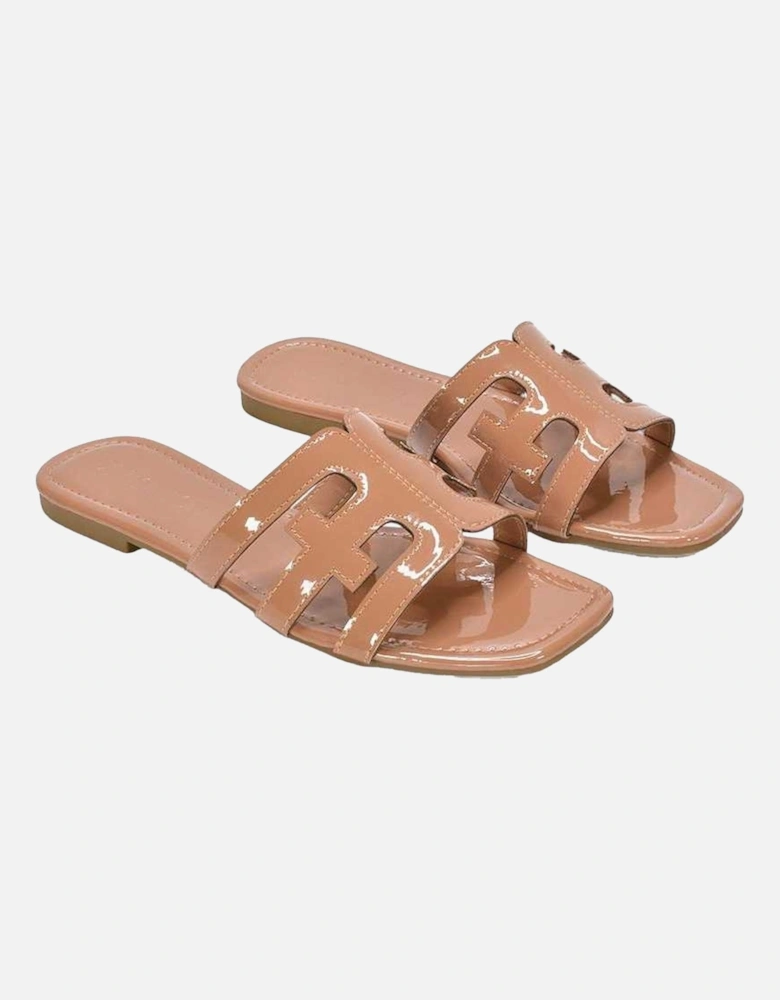 Womens/Ladies Ellie Metallic Cut Out Strap Square Flat Sandals