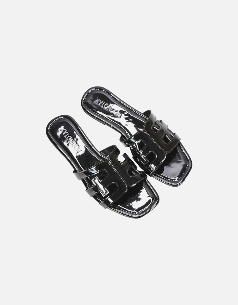 Womens/Ladies Ellie Metallic Cut Out Strap Square Flat Sandals