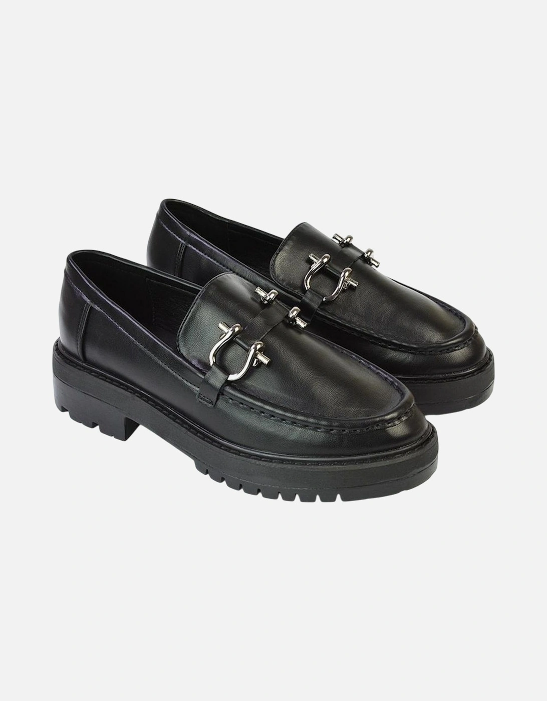 Womens/Ladies Riley Buckle Detail Block Heel Loafers, 6 of 5