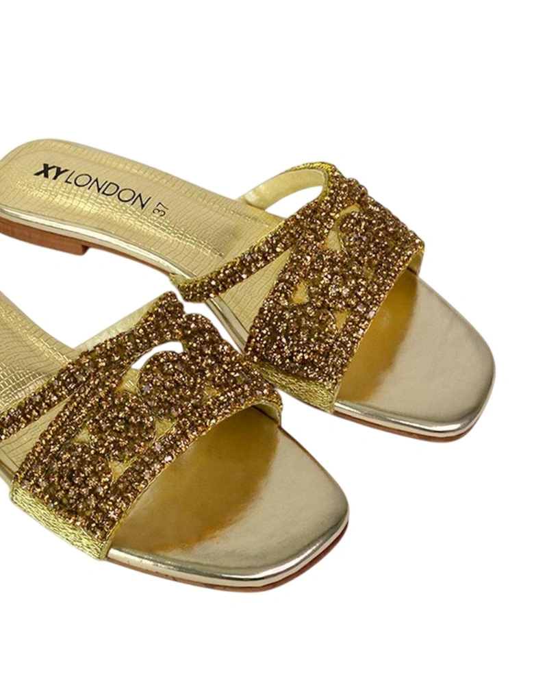 Womens/Ladies Kingsley Diamante Slip-on Embellished Flat Sandals