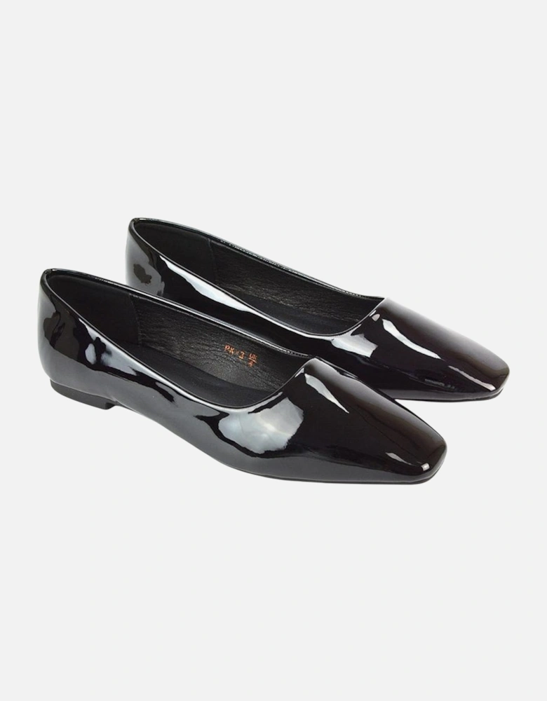 Womens/Ladies Maci Patent Faux Leather Square Toe Ballerina Flats