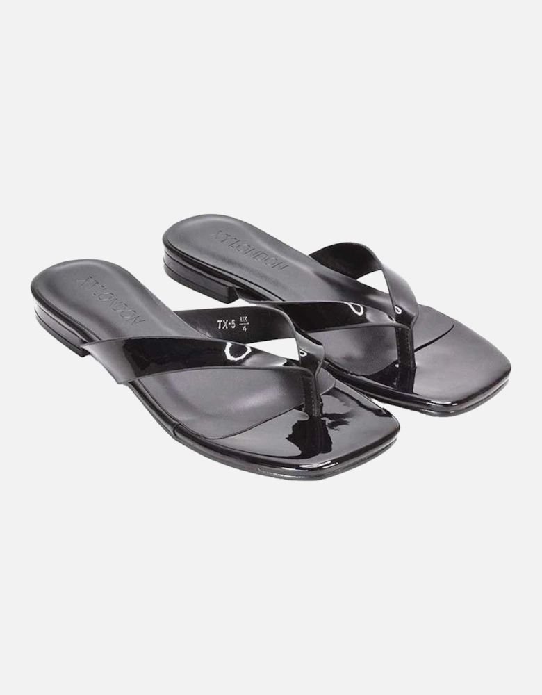 Womens/Ladies Rio Patent Thong Strap Square Flip Flops