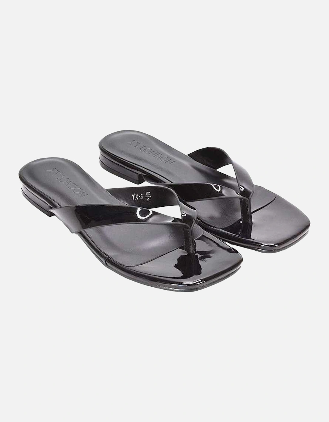Womens/Ladies Rio Patent Thong Strap Square Flip Flops
