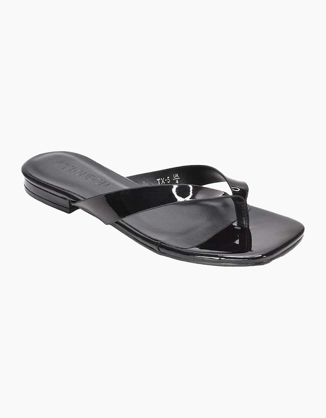 Xy London Women's Black / Rio Patent Thong Strap Square Flip Flops - Size: 4