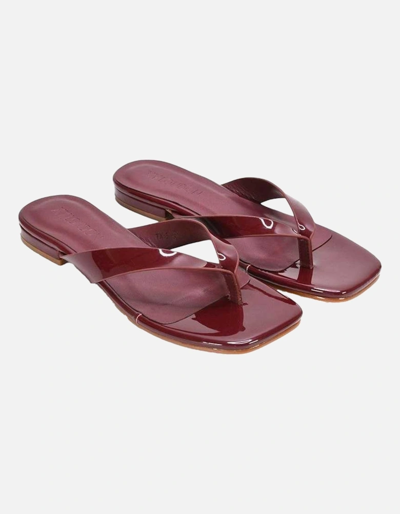 Womens/Ladies Rio Patent Thong Strap Square Flip Flops
