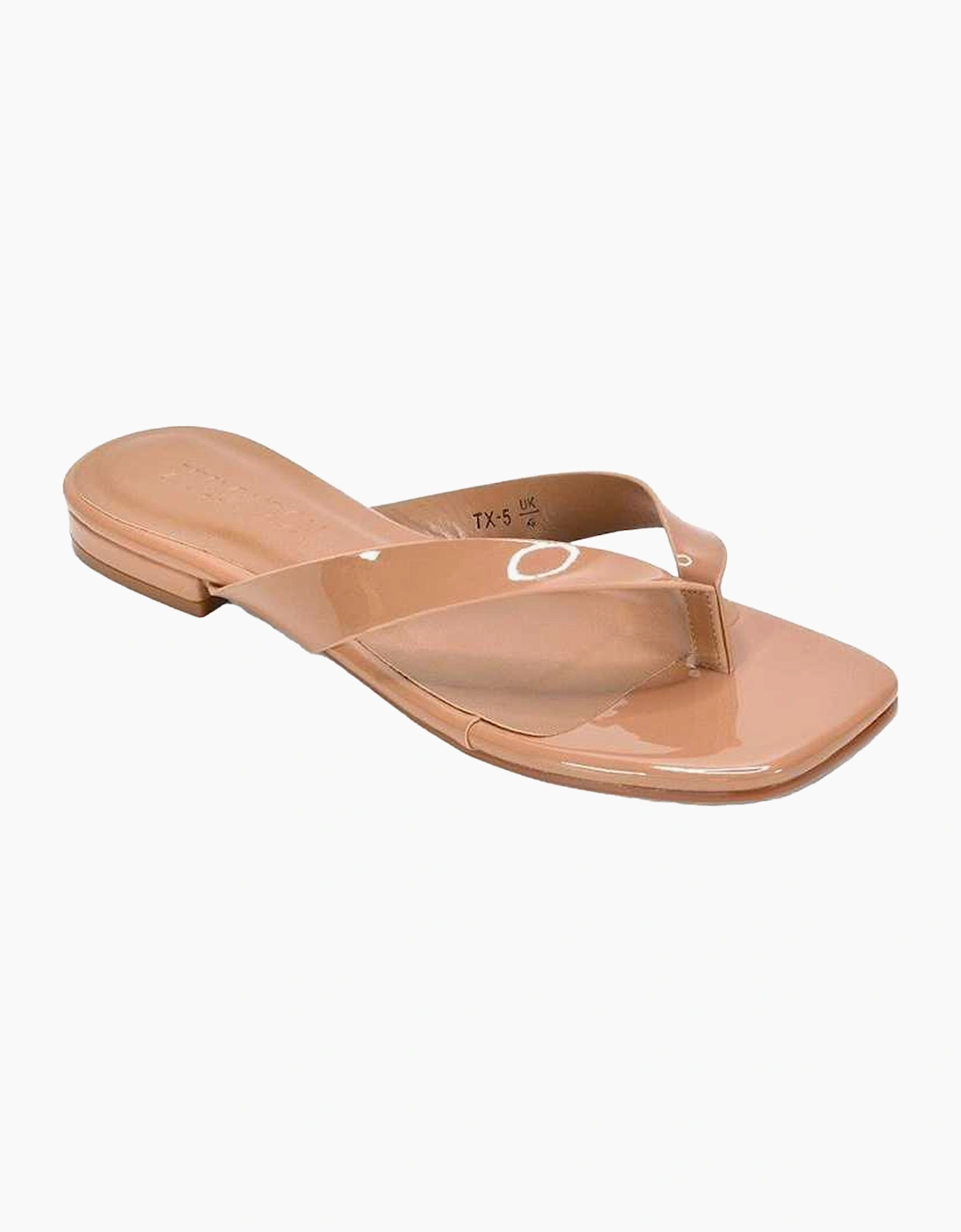 Xy London Women's Brown / Rio Patent Thong Strap Square Flip Flops - Size: 8