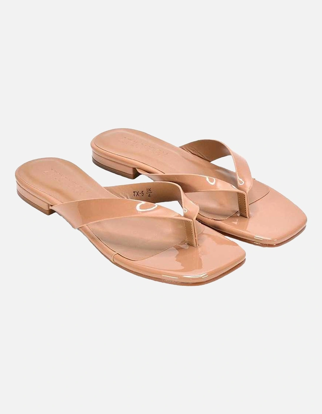 Womens/Ladies Rio Patent Thong Strap Square Flip Flops