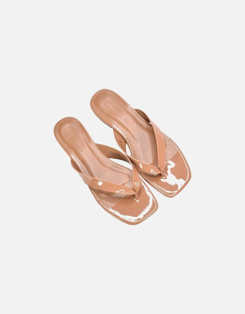 Womens/Ladies Rio Patent Thong Strap Square Flip Flops