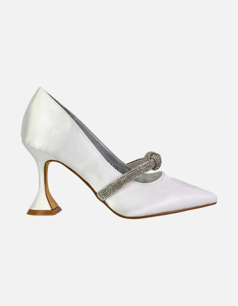 Womens/Ladies Beau Diamante Satin Pointed Mid High Heel Court Pumps
