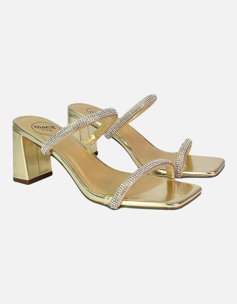 Womens/Ladies Holden Diamante Metallic Medium Block Heel Mule Sandals