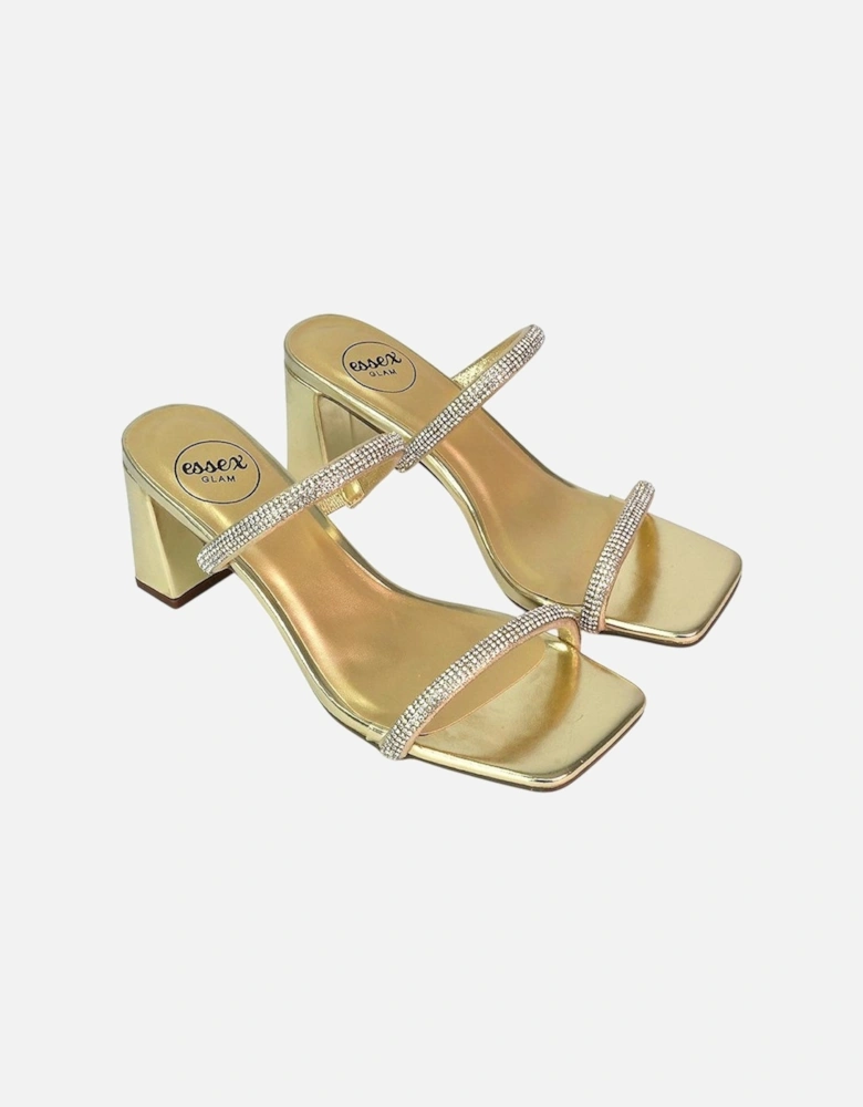Womens/Ladies Holden Diamante Metallic Medium Block Heel Mule Sandals