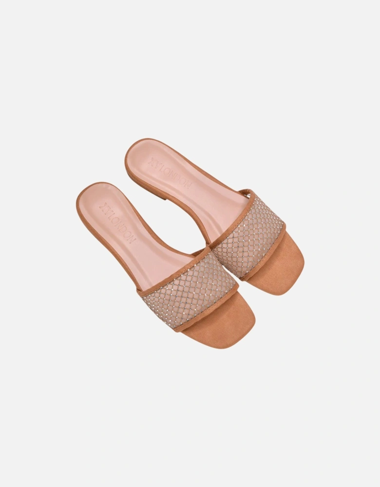 Womens/Ladies Gabrielle Diamante Open Toe Flat Sliders