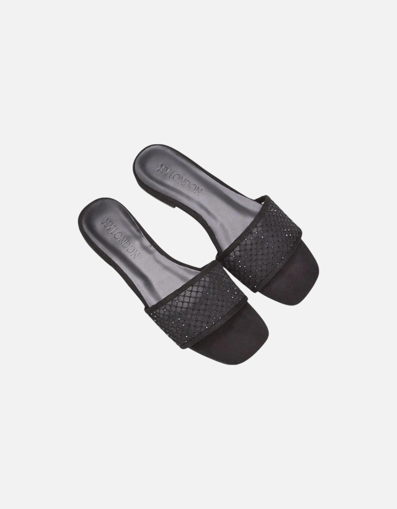 Womens/Ladies Gabrielle Diamante Open Toe Flat Sliders