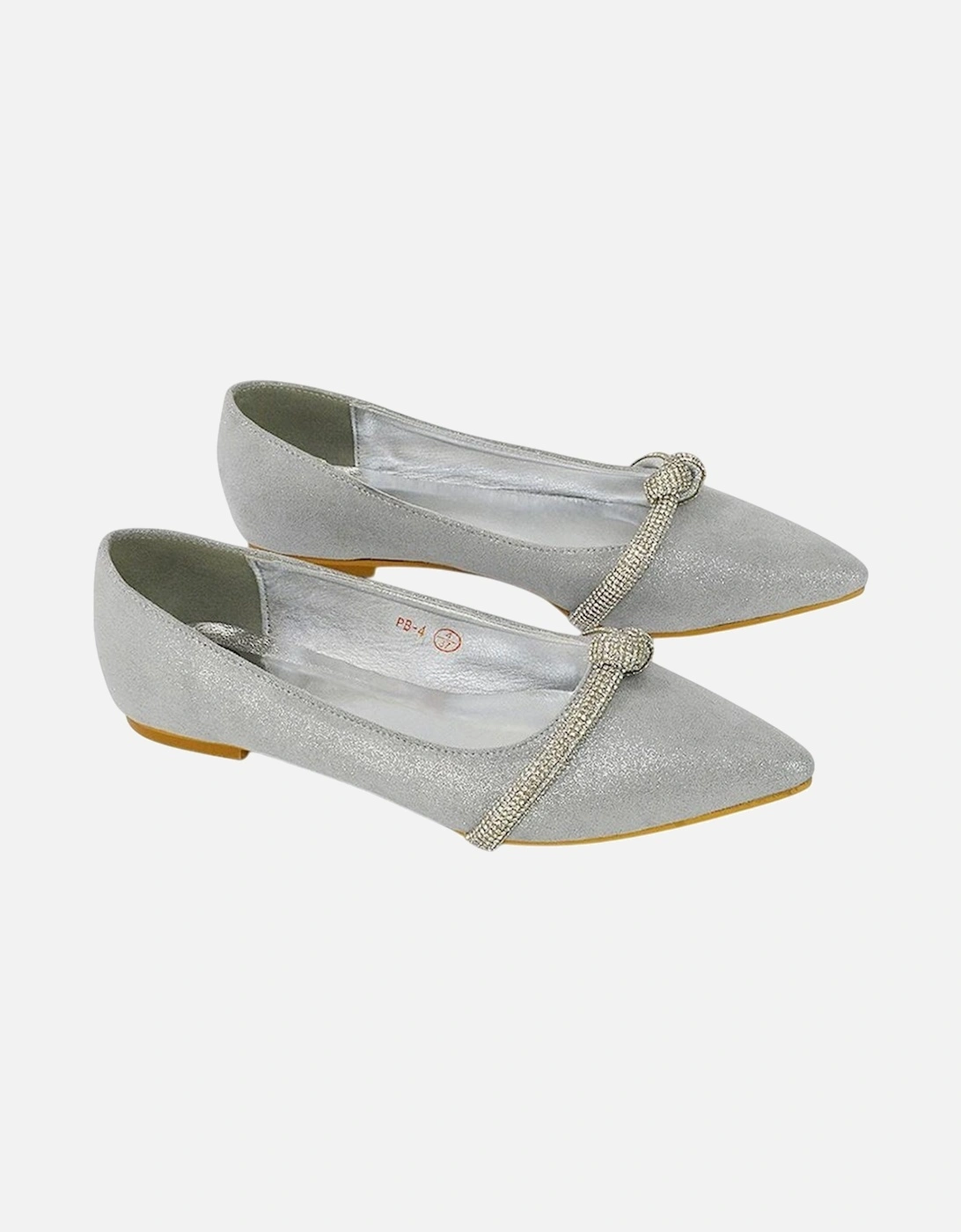 Womens/Ladies Halley Diamante Pointed Embellished Flat Pumps, 6 of 5