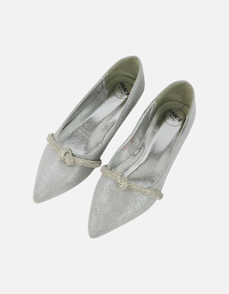 Womens/Ladies Halley Diamante Pointed Embellished Flat Pumps