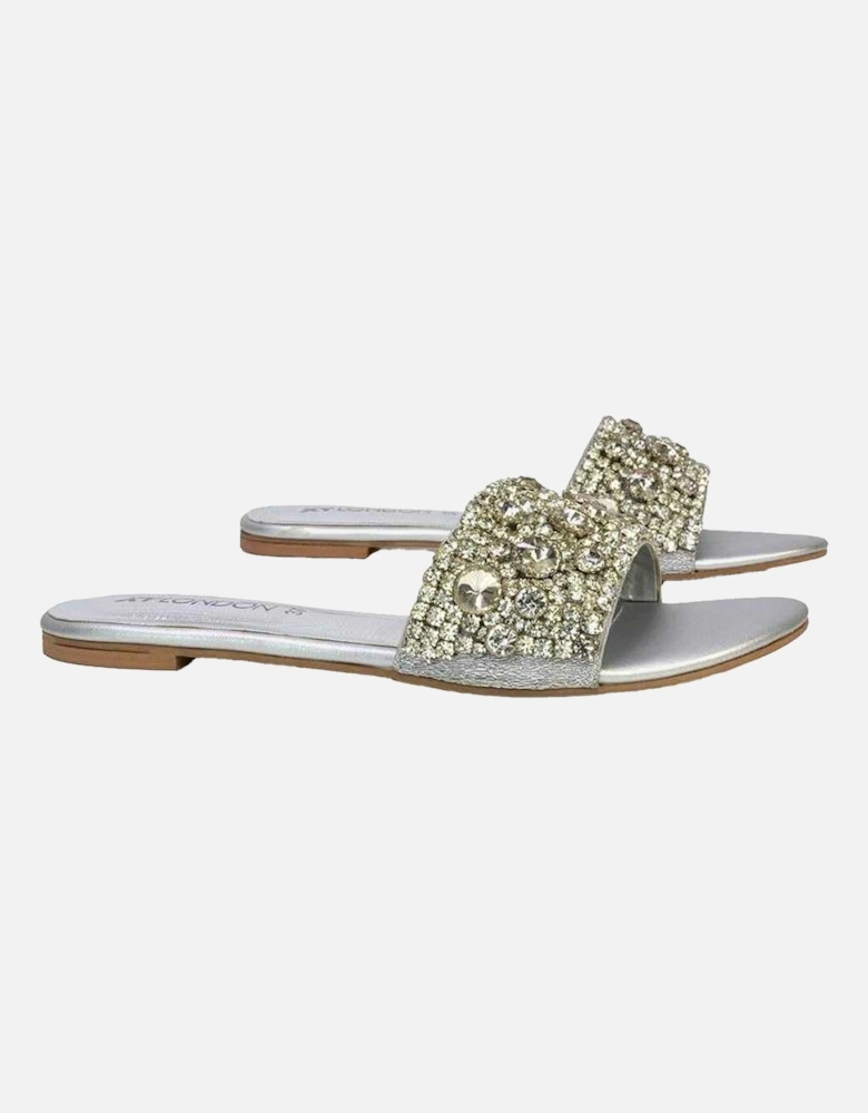 Womens/Ladies Brielle Diamante Metallic Slip-on Flat Sandals