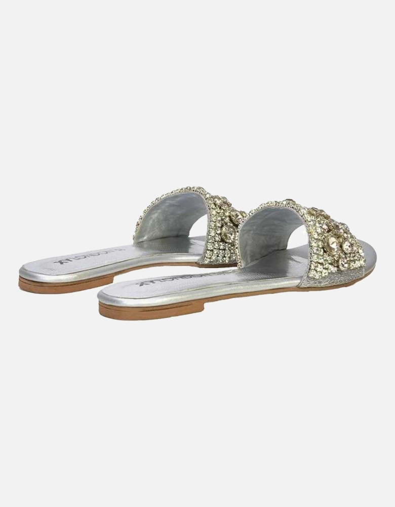 Womens/Ladies Brielle Diamante Metallic Slip-on Flat Sandals
