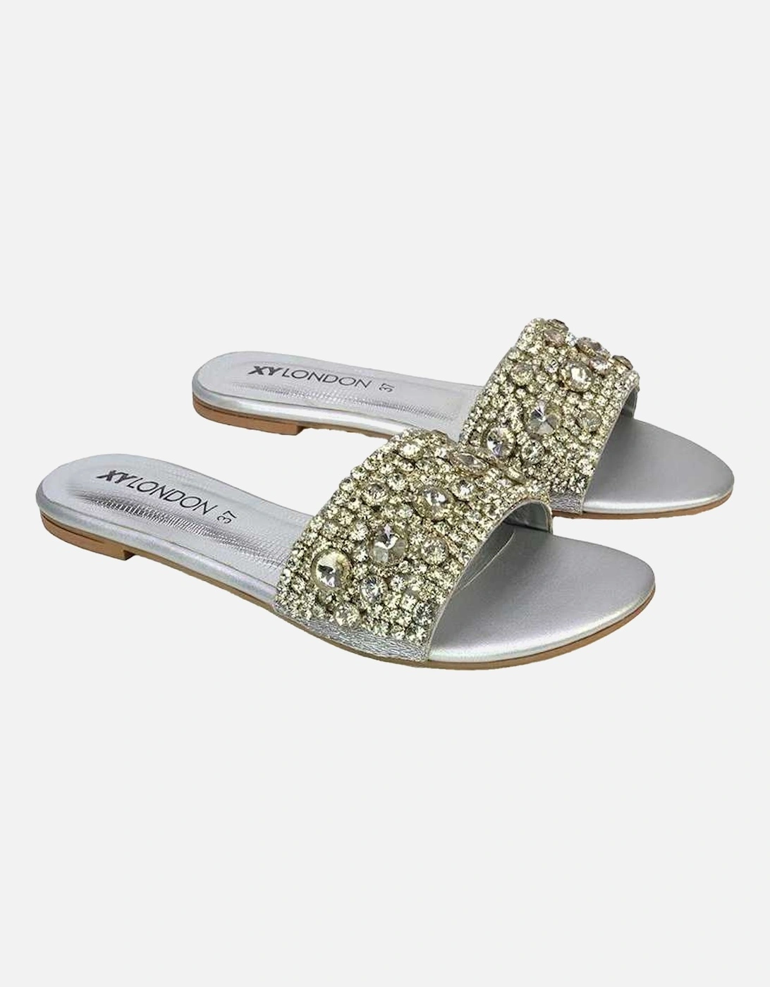 Womens/Ladies Brielle Diamante Metallic Slip-on Flat Sandals