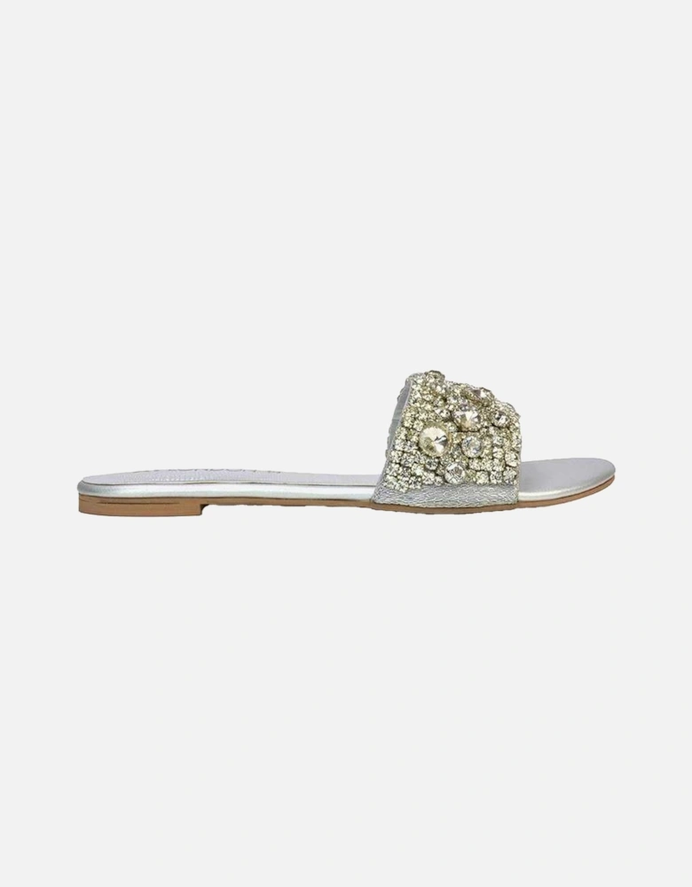 Womens/Ladies Brielle Diamante Metallic Slip-on Flat Sandals