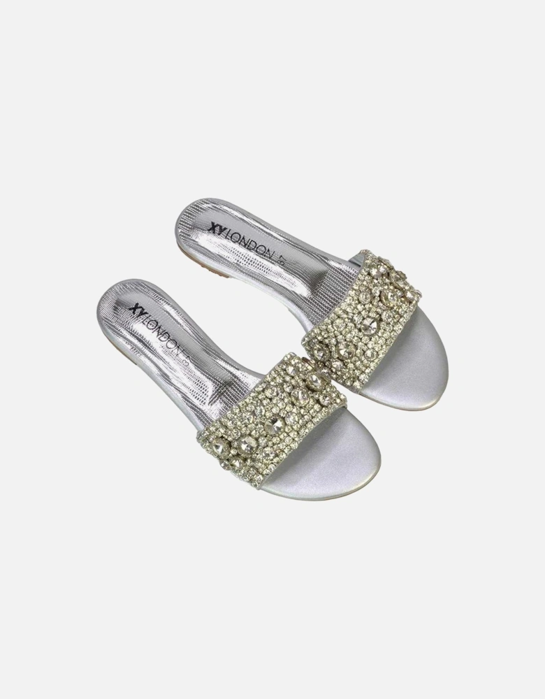 Womens/Ladies Brielle Diamante Metallic Slip-on Flat Sandals
