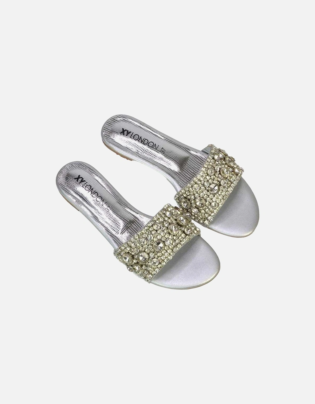 Womens/Ladies Brielle Diamante Metallic Slip-on Flat Sandals
