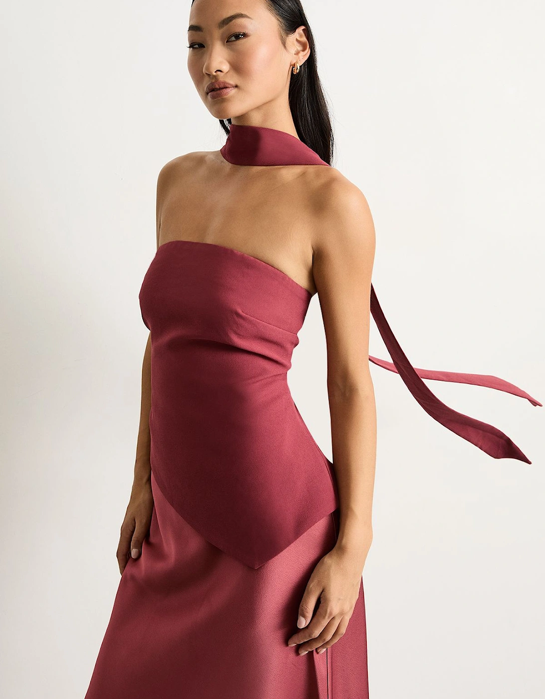 Petite Strapless Structured Bodice Satin Midi Dress, 2 of 1