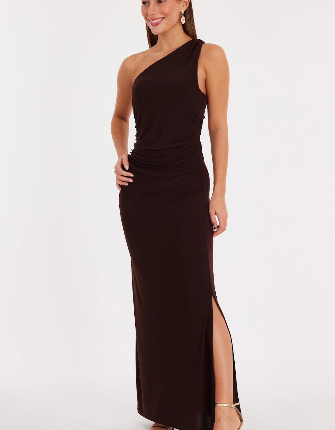 Brown Twisted One Shoulder Maxi Dress, 2 of 1