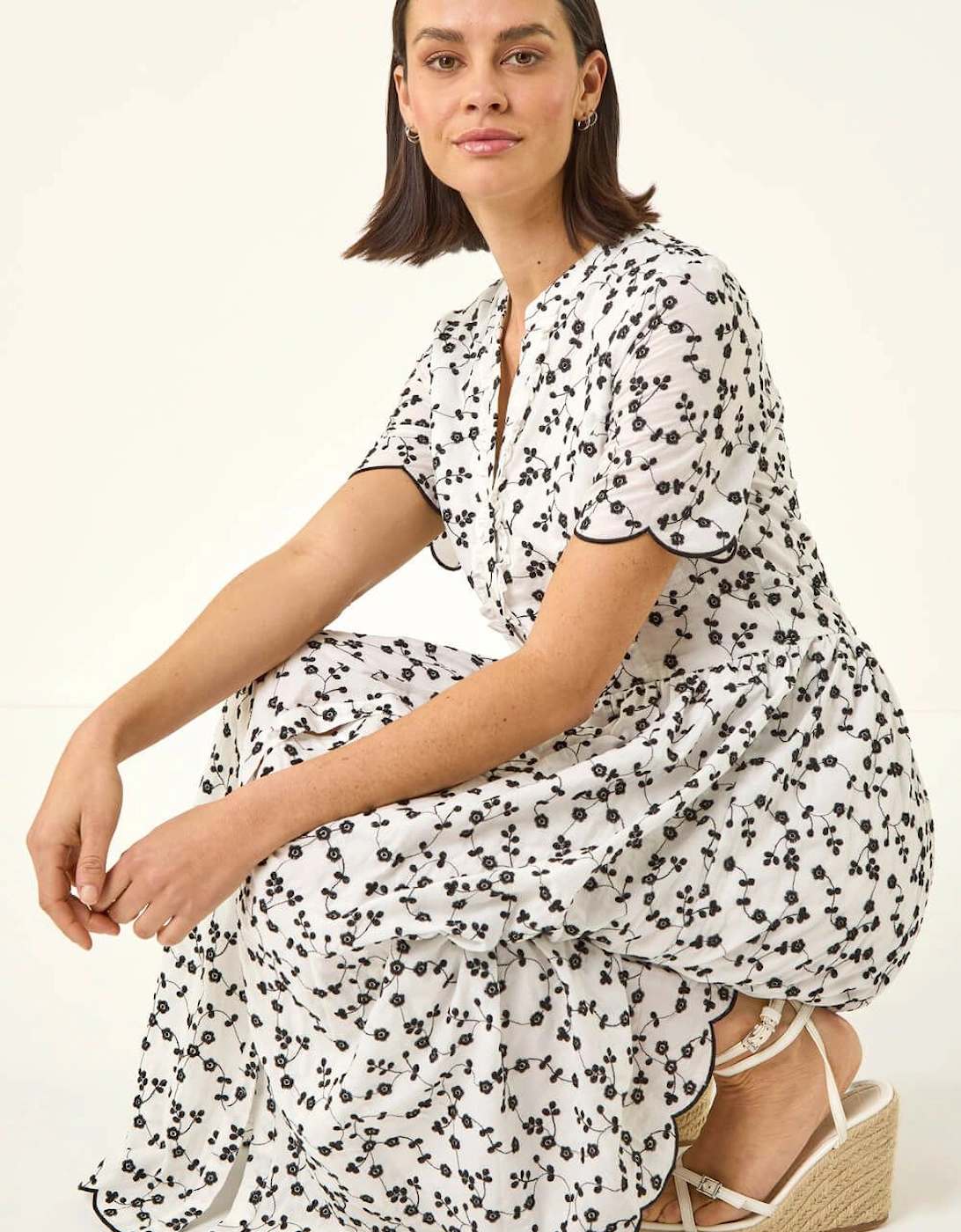 Floral Embroidered Button Midi Dress, 2 of 1