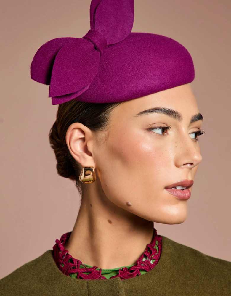 Lisa Tan Contrast Felt Hat With Bow Detail