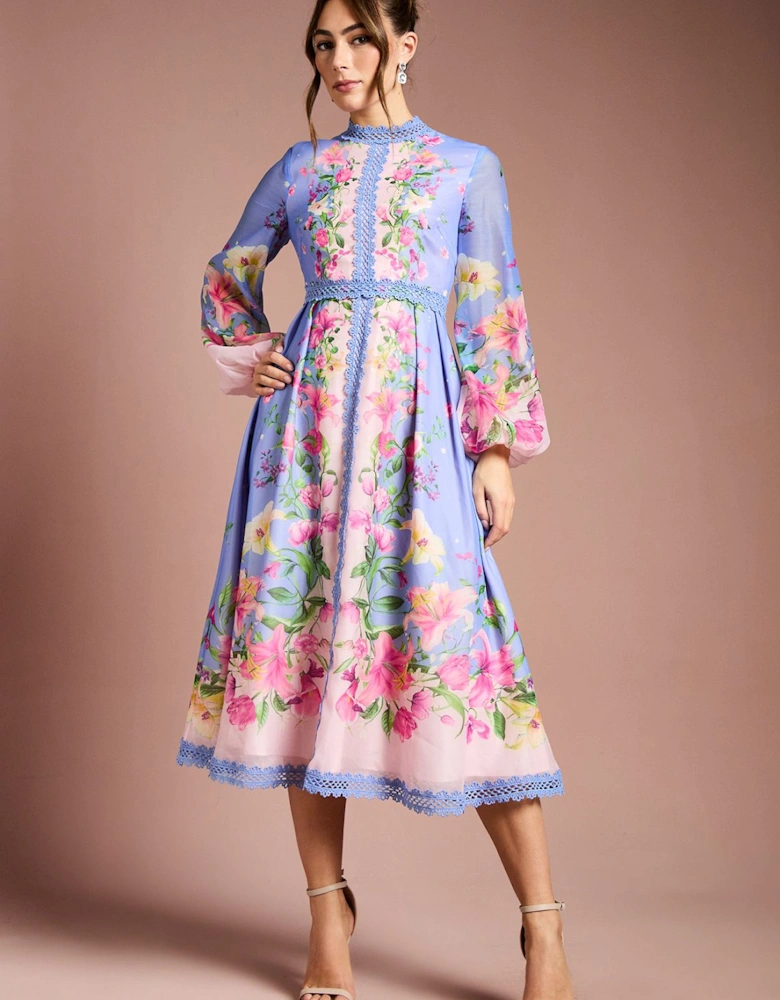 Organza Lace Trim Midi Dress