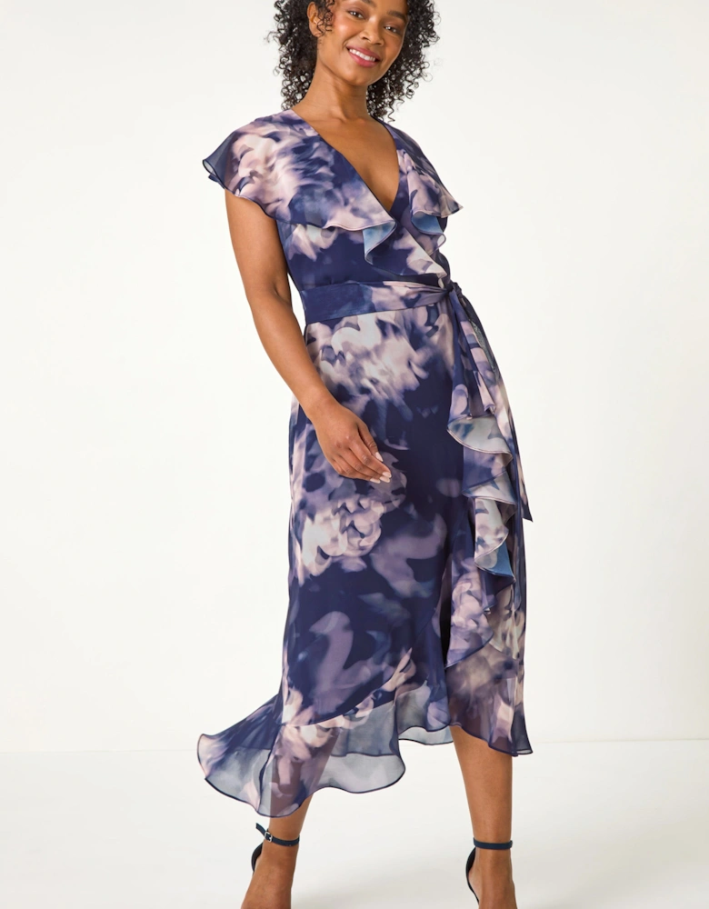 Petite Floral Print Frill Midi Dress