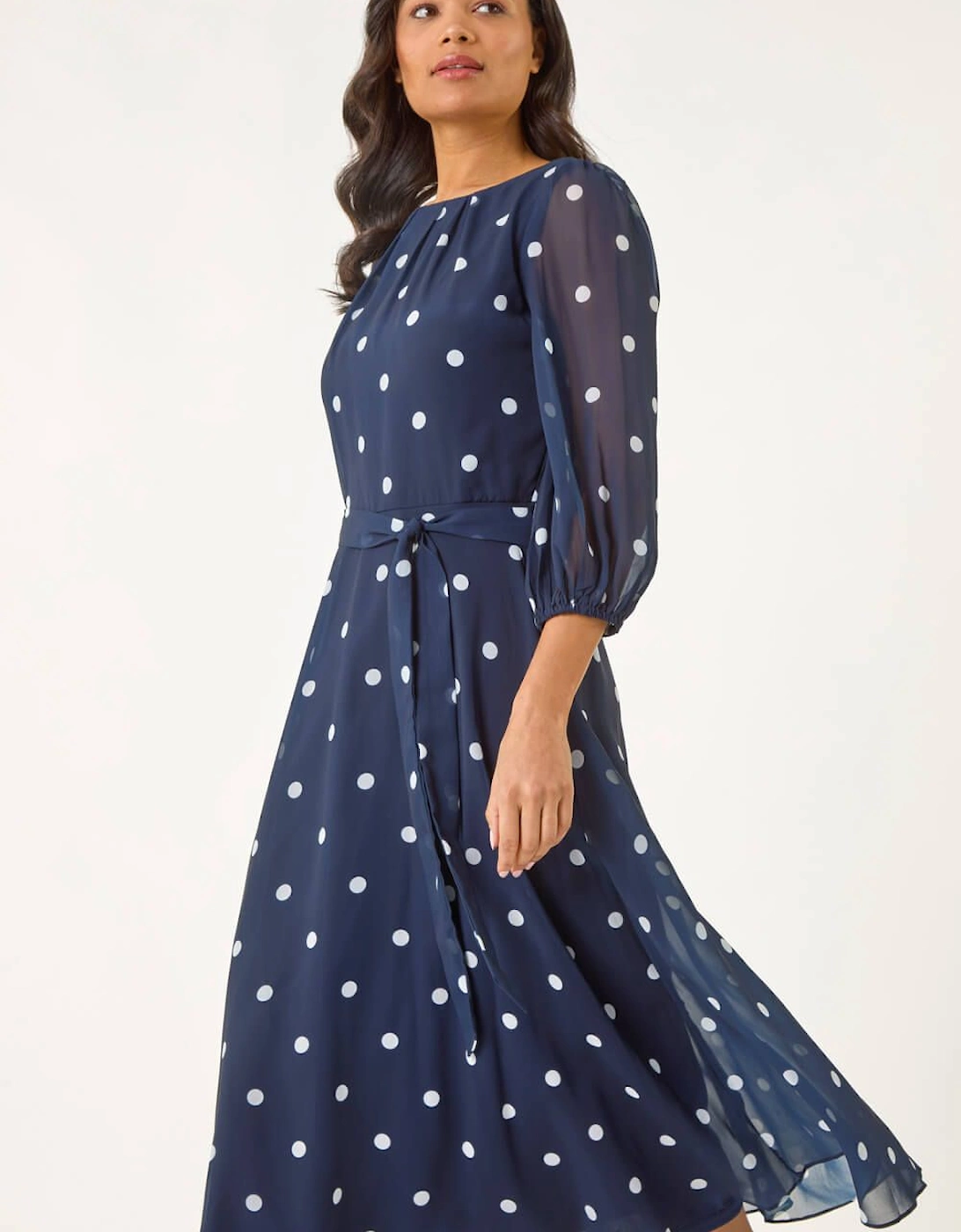 Spot Print Chiffon Pleated Midi Dress, 2 of 1