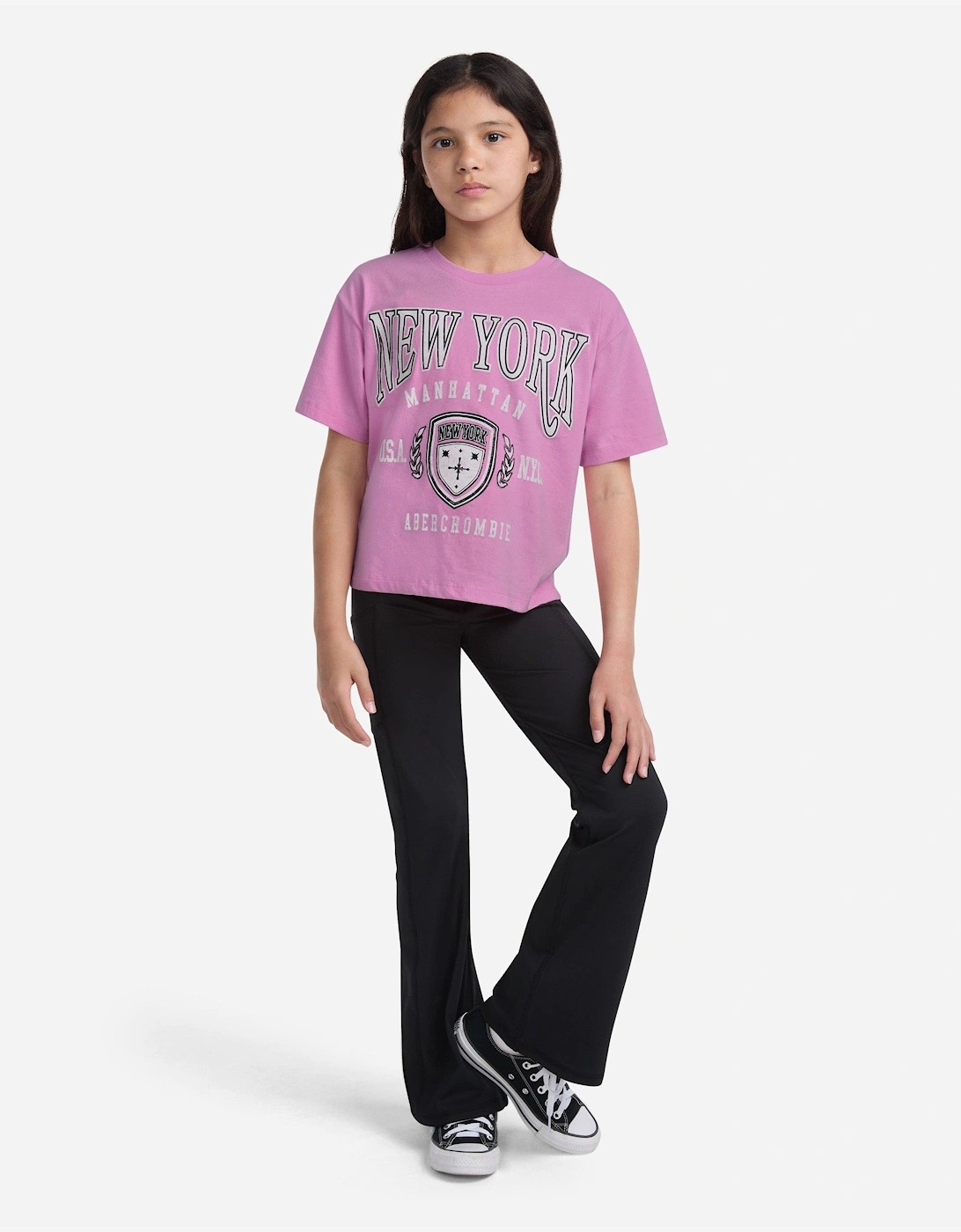 Girls New York Crest Boxy T-Shirt in Pink