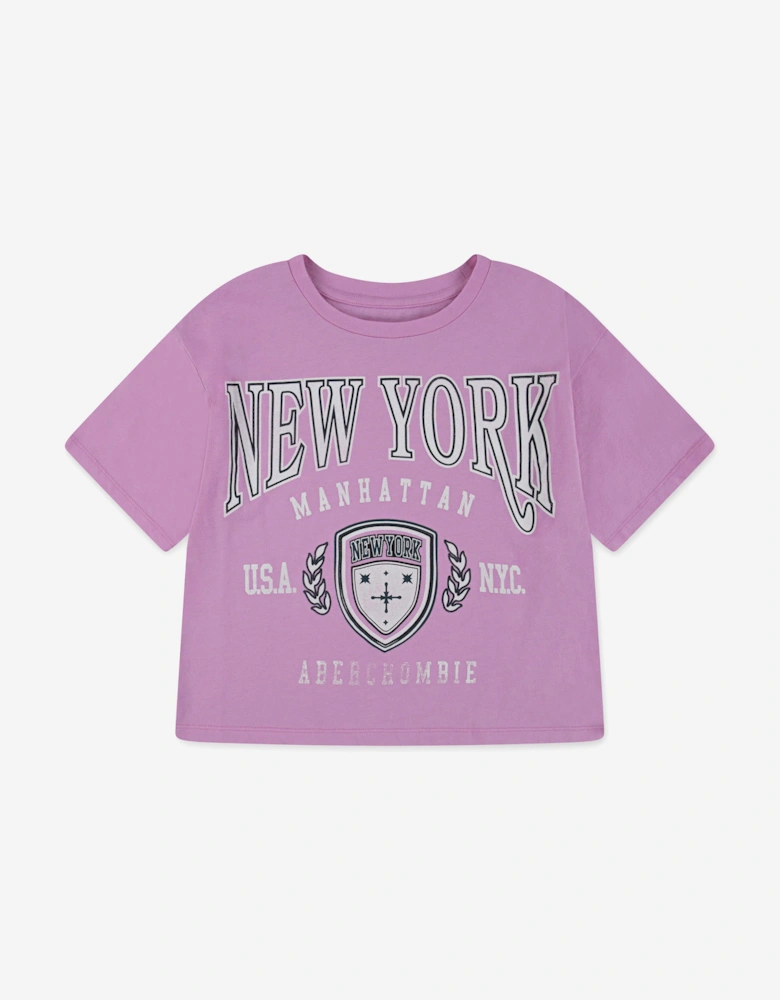 Girls New York Crest Boxy T-Shirt in Pink