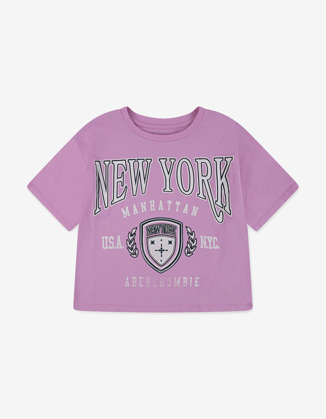 Abercrombie & Fitch Girls Pink 'S New York Crest Boxy T-Shirt In - Size: 15 Years/16 Years Kids