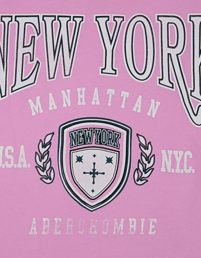 Girls New York Crest Boxy T-Shirt in Pink