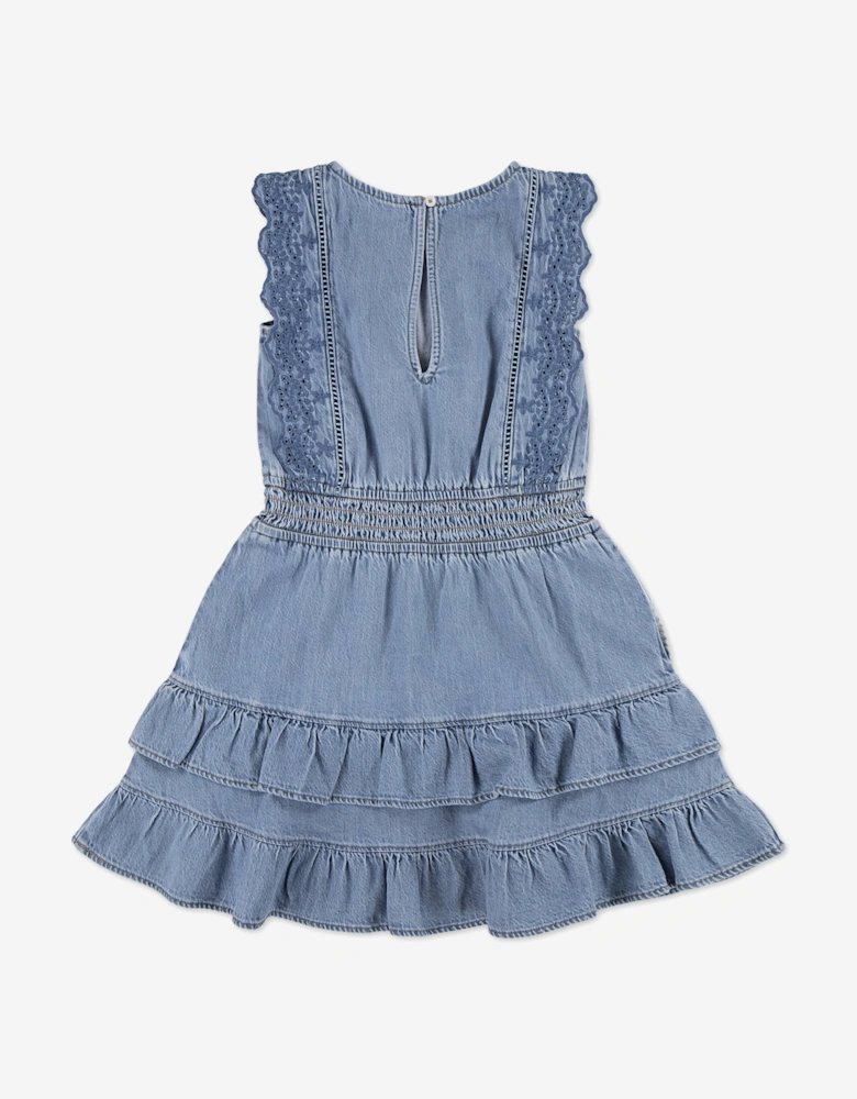 Girls Smocked Waist Tiered Dress in Blue