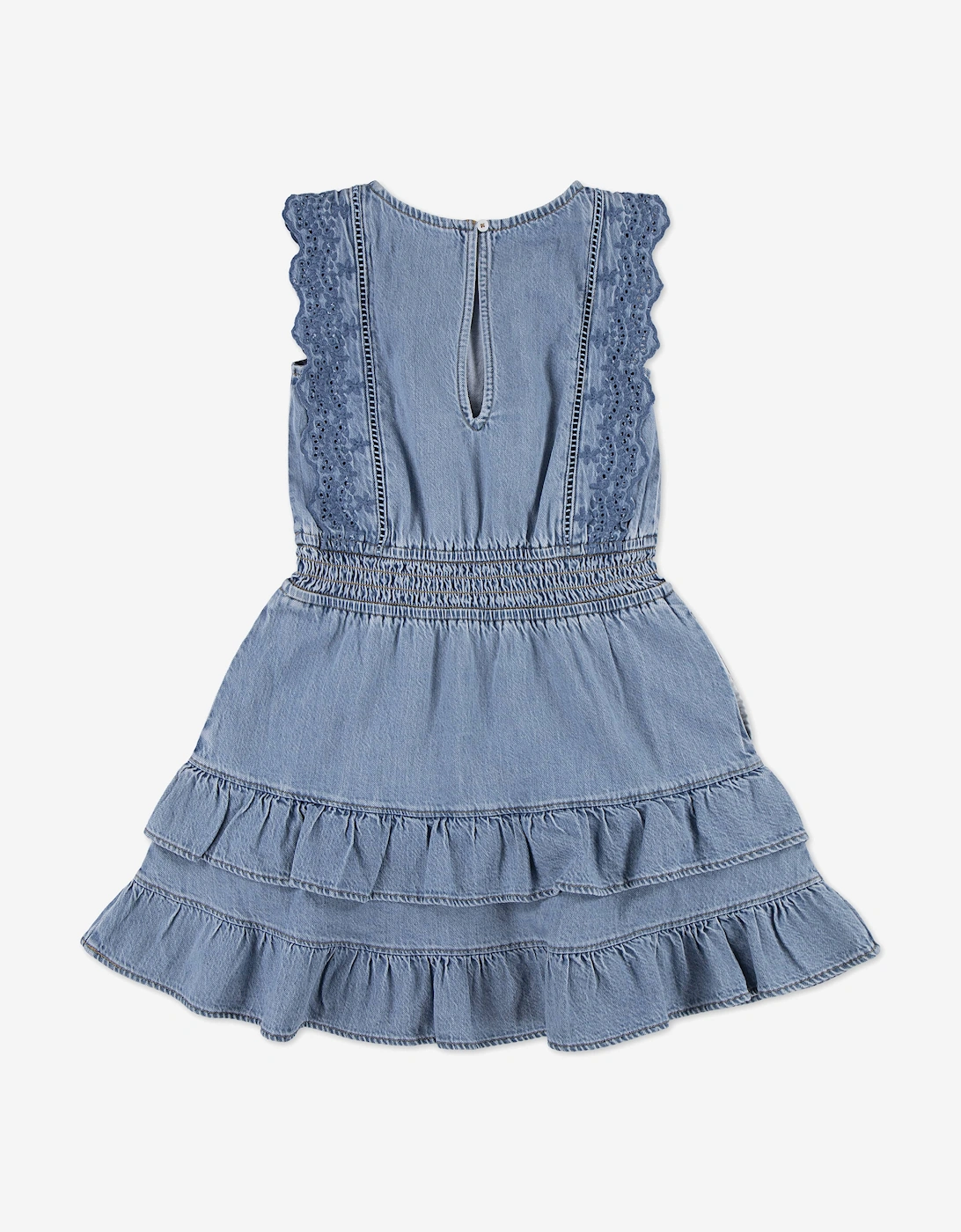 Girls Smocked Waist Tiered Dress in Blue