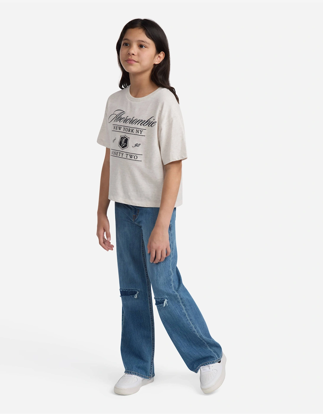 Girls Crest Boxy T-Shirt in Beige