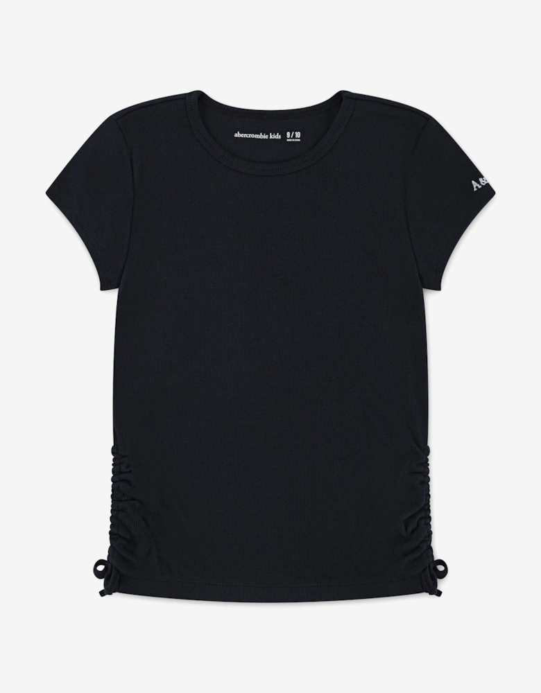 Girls Ruched Side Bow T-Shirt in Black