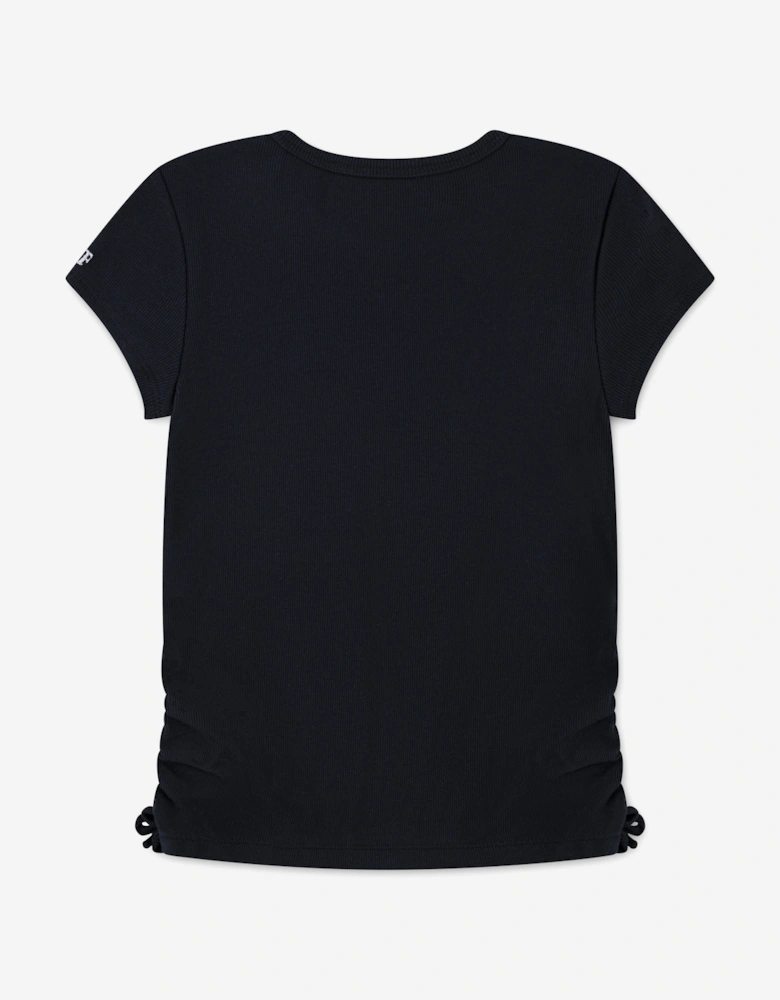 Girls Ruched Side Bow T-Shirt in Black
