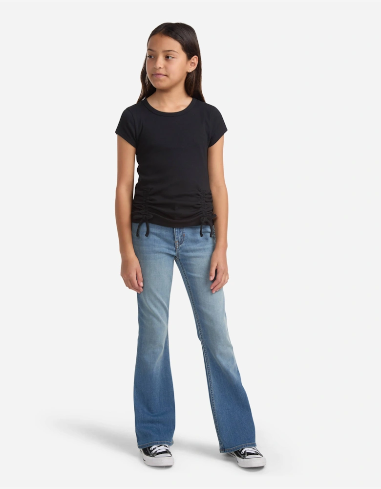 Girls Ruched Side Bow T-Shirt in Black