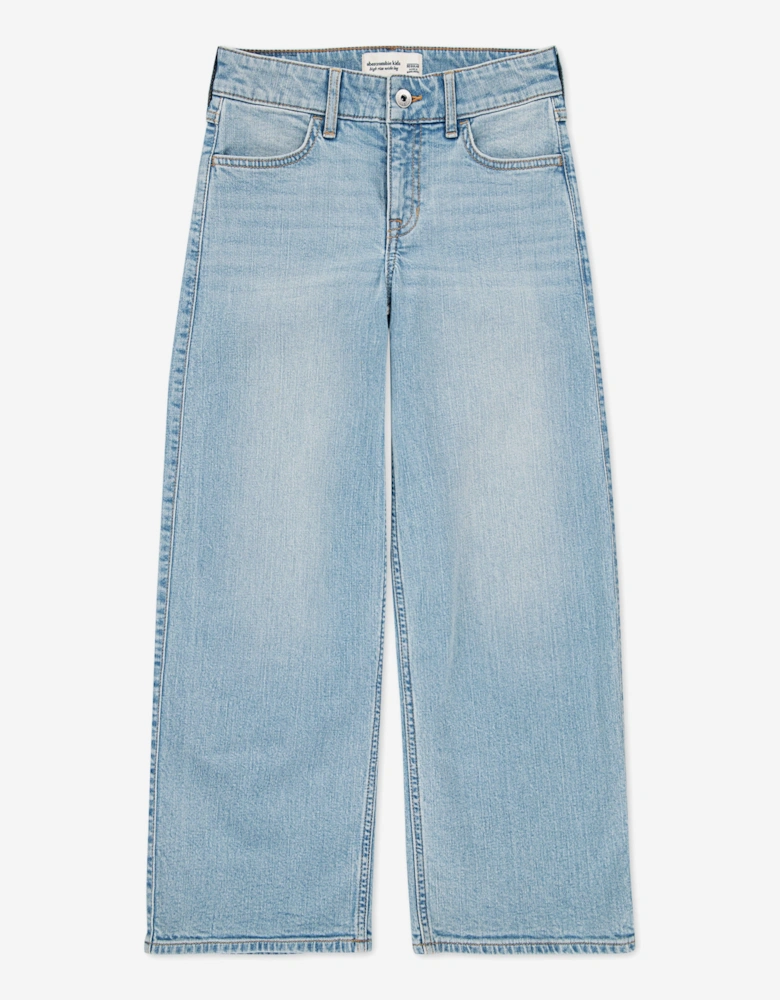 Girls High Rise Wide Leg Jeans in Blue