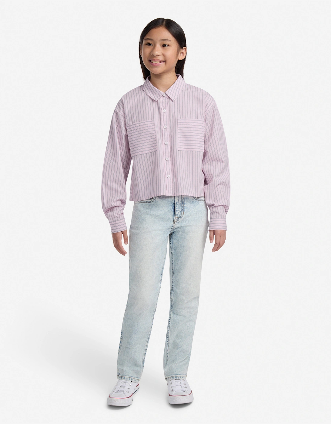 Girls Button Front Boxy Shirt in Pink