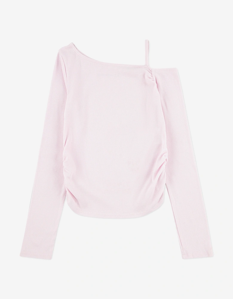 Girls Asymmetrical Ruched Long Sleeve Top in Pink