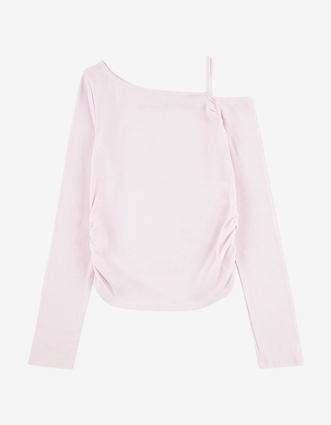 Girls Asymmetrical Ruched Long Sleeve Top in Pink, 5 of 4