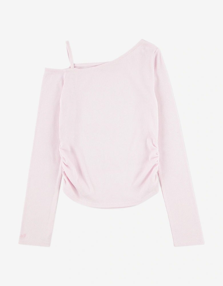 Girls Asymmetrical Ruched Long Sleeve Top in Pink